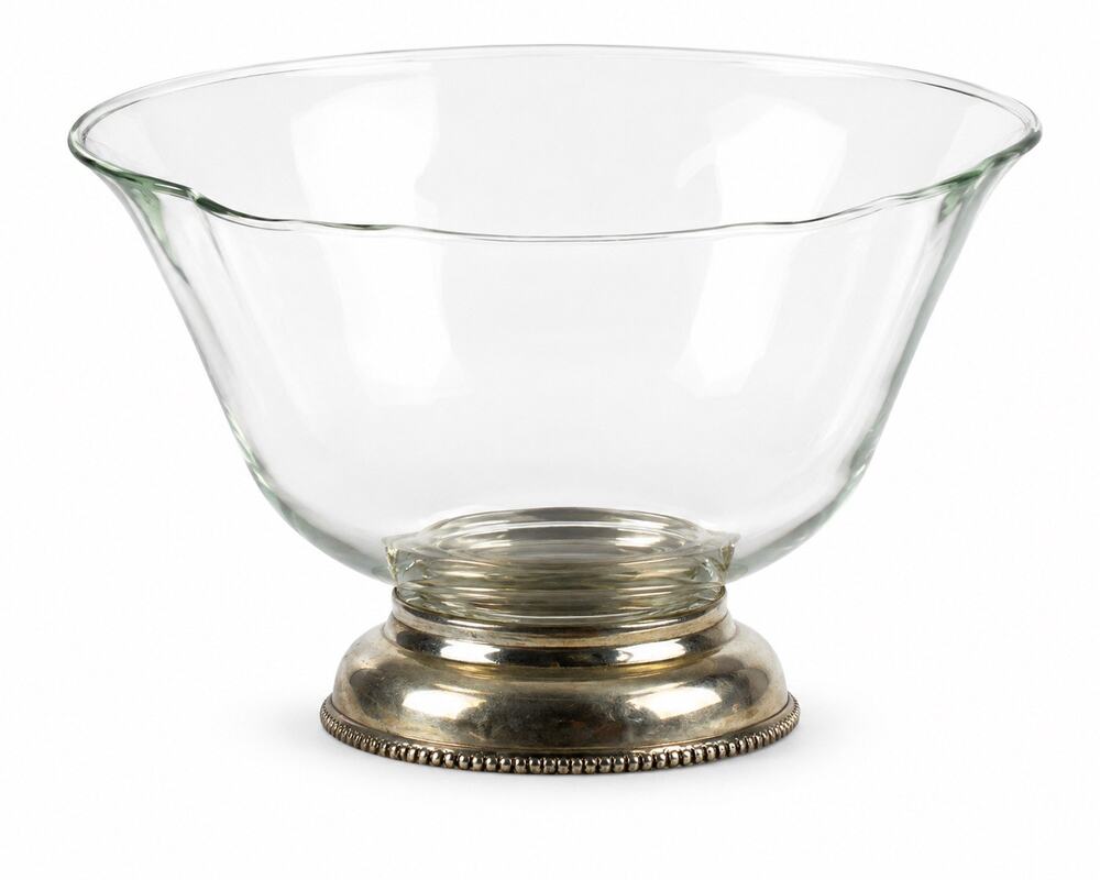Vintage Clear Glass Pedestal Serving Bowl Silver Tone Base 10 Inch Centerpiece